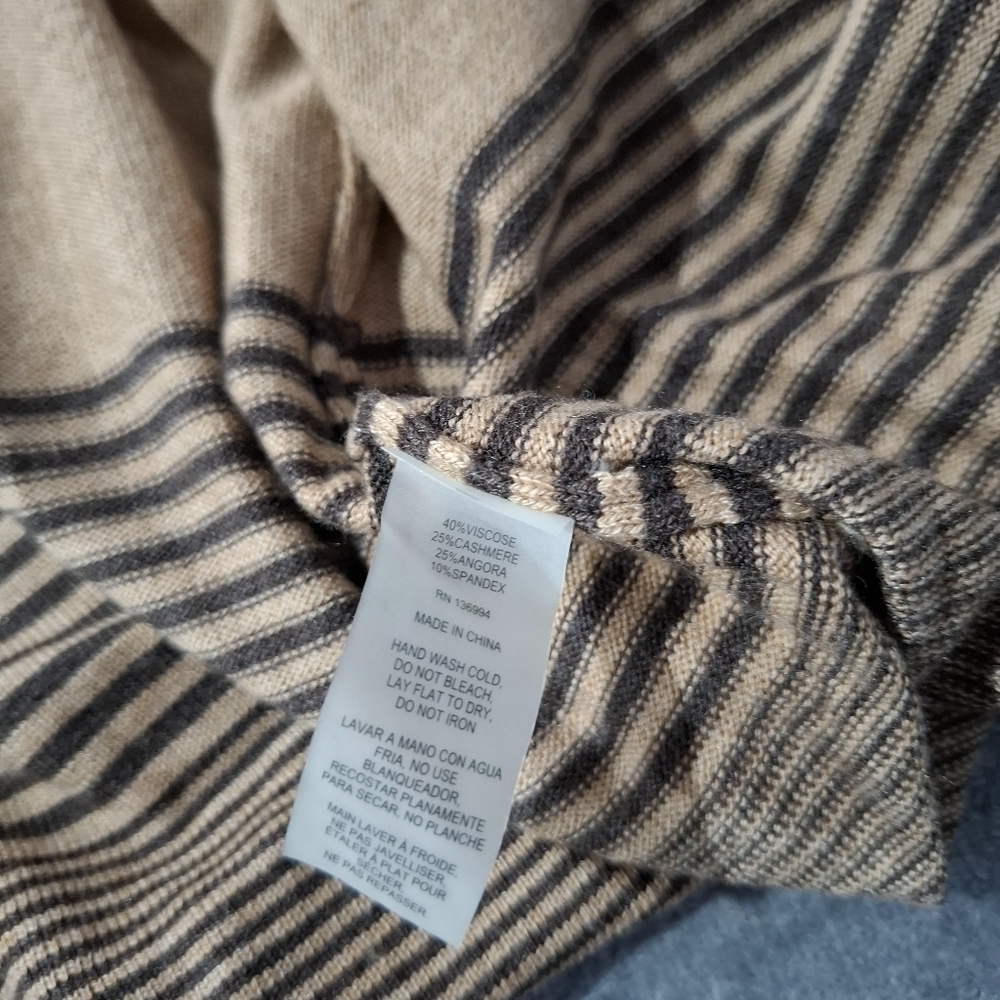 Sioni Cardigan Sweater Sz M Brown Cream Striped Draped Open Front Cashmere Blend - Picture 8 of 8